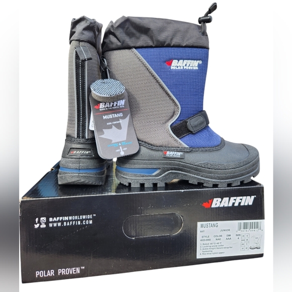 Baffin New Mustang Kid's Winter Boots, Navy, K4 - Picture 2 of 8